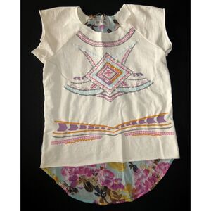 Jak & Peppar girls 16 14 short sleeve embroidered tank top shirt cream aqua pink